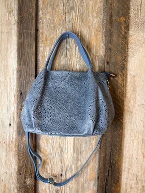 Mia Tomazzi Light Blue Paisley Italian Leather Crossbody Handbag